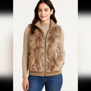Dylan Womens Brown Faux Fur Full Zip Stylish Cozy Fashion Collared Vest L